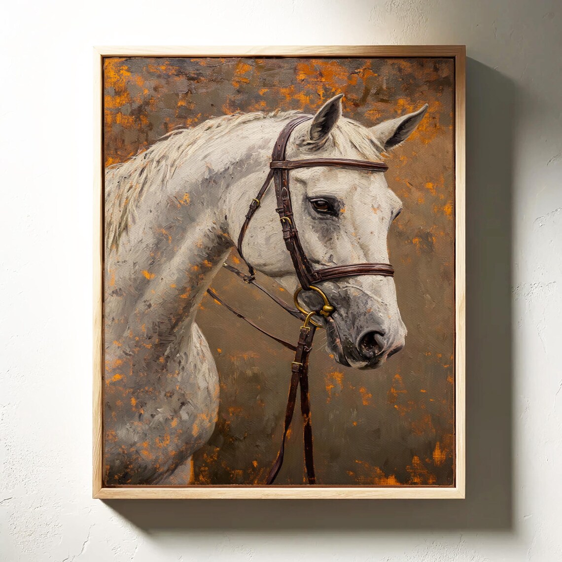 Elegant White Horse Head Portrait Rustic Oil Painting Animal Poster - Image 4