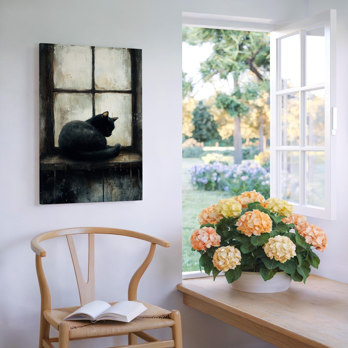Black Cat By The Window, Moody Vintage Decor - Image 5