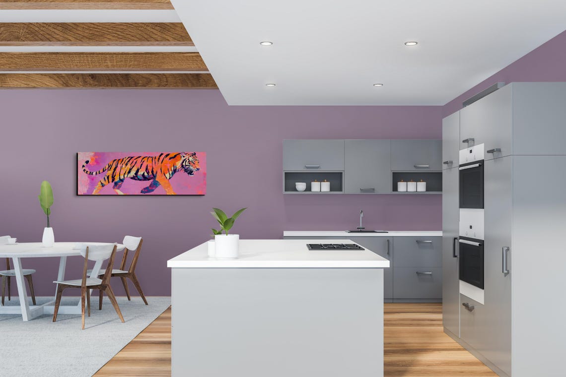 Bold Orange Tiger Pink Pop Art Panoramic Wildlife Painting Poster - Image 7