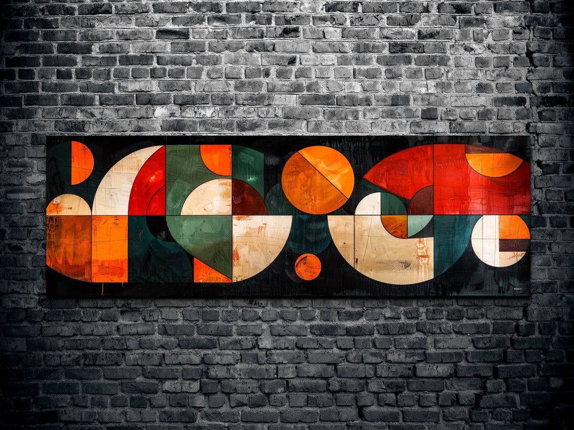 Bold Geometric Circles Mid Century Modern Abstract Warm Color Wall Art - Image 2