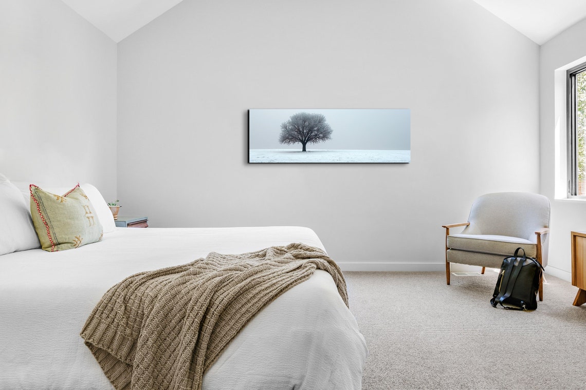 Lone Frosted Tree In White Snowy Field Minimalist Winter Poster - Image 7
