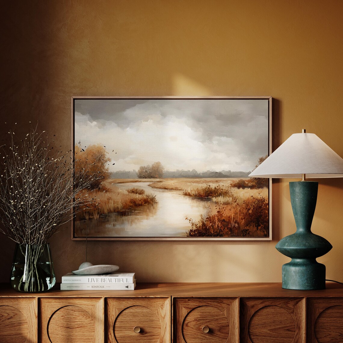 Rustic Autumn River Landscape, Cozy Nature Scene