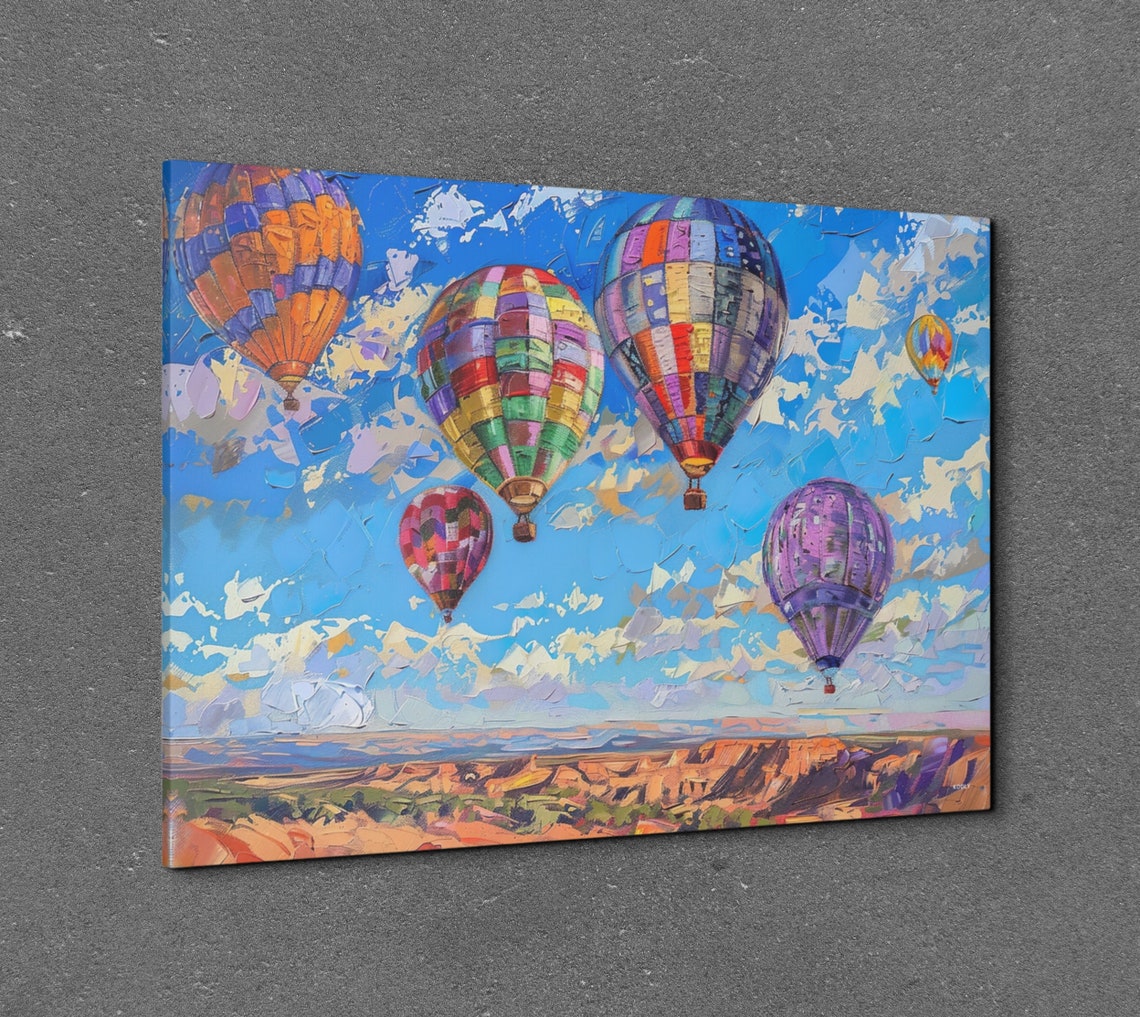 Hot Air Balloons Over Desert Canyon Impressionist Sky Poster - Image 3