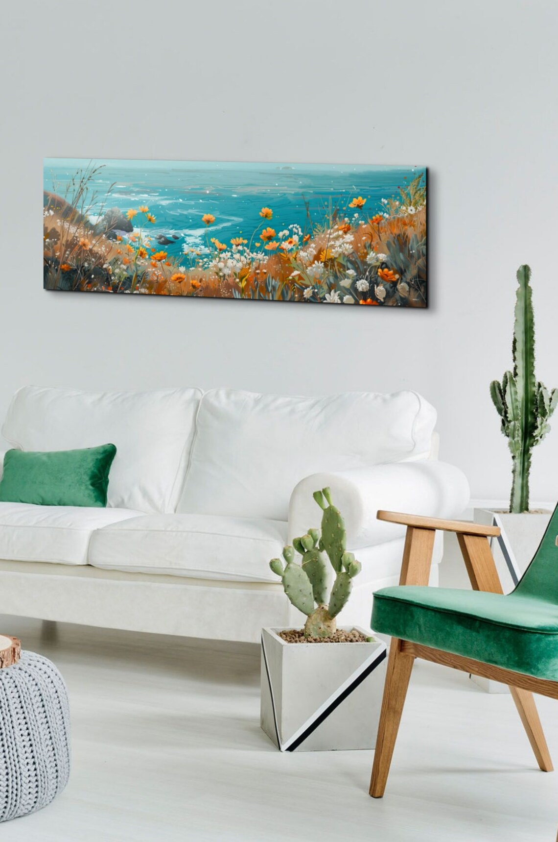 Coastal Wildflowers Overlooking Turquoise Sea and Rocks Panoramic Poster - Image 5