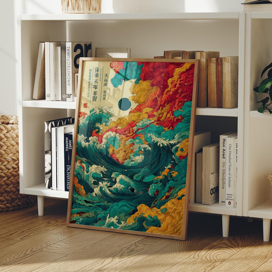 Colorful East Asian Great Wave Style Swirling Ocean Art Poster