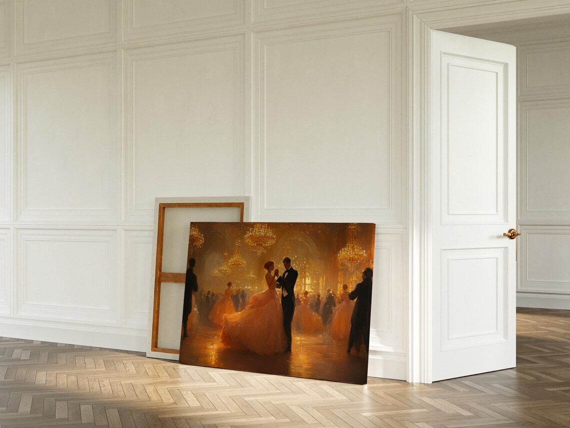 Grand Ballroom Waltz Golden Chandelier Vintage Dance Painting Poster - Image 3
