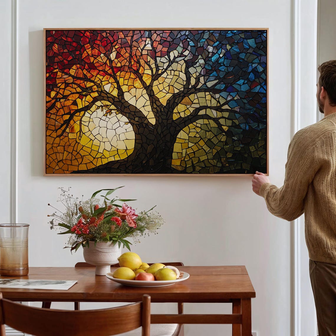 Stained Glass Tree Mosaic With Fiery Sunset Gradient Colors Poster - Image 7