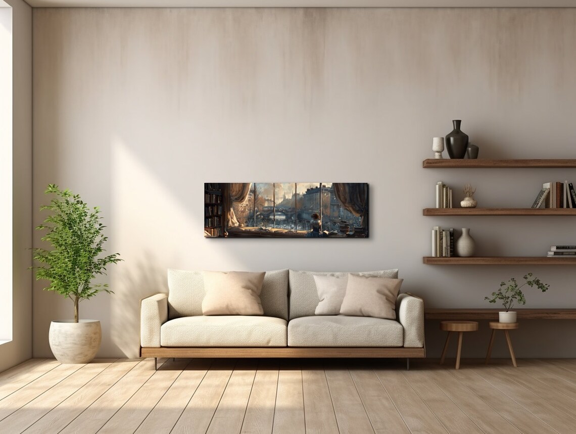Paris Lady Reading By Window, Panoramic Art Print - Image 4