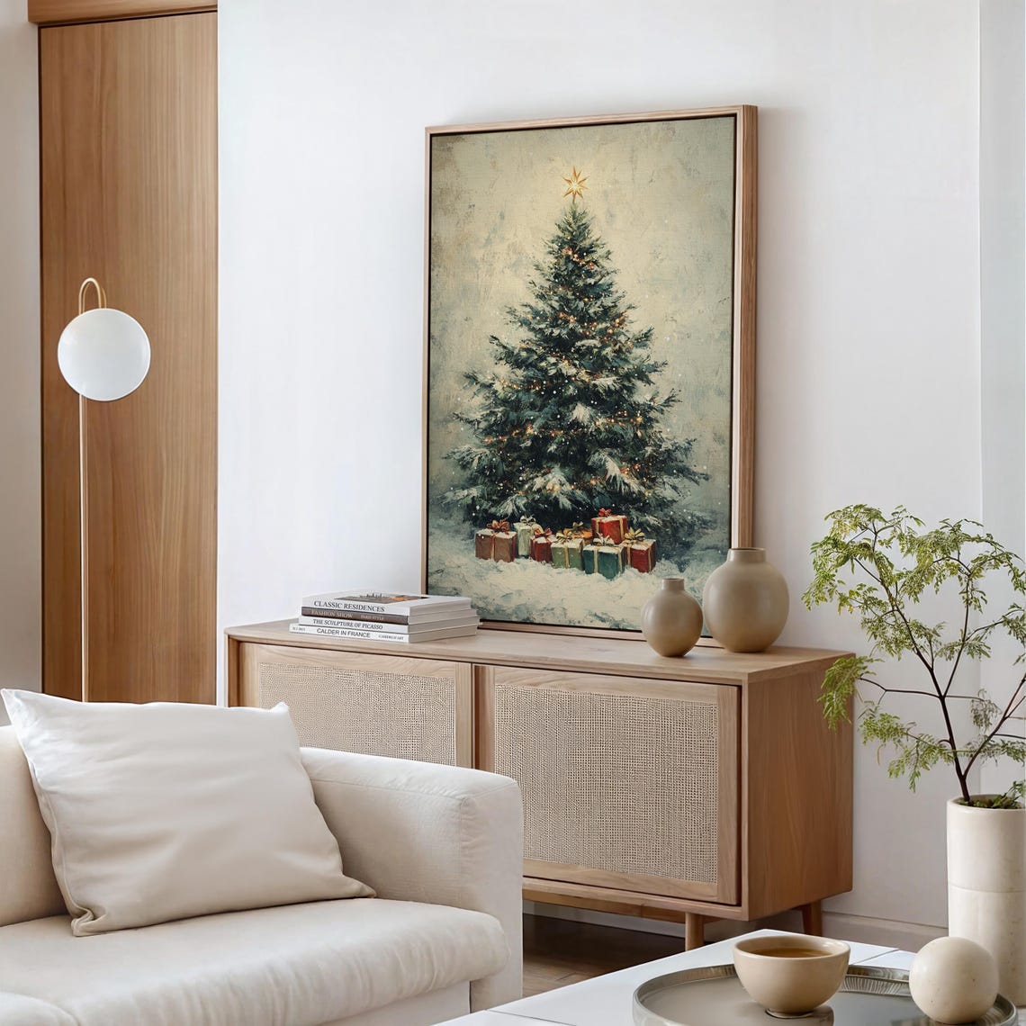 Vintage Snowy Christmas Tree Wrapped Gifts Festive Holiday Poster - Image 3
