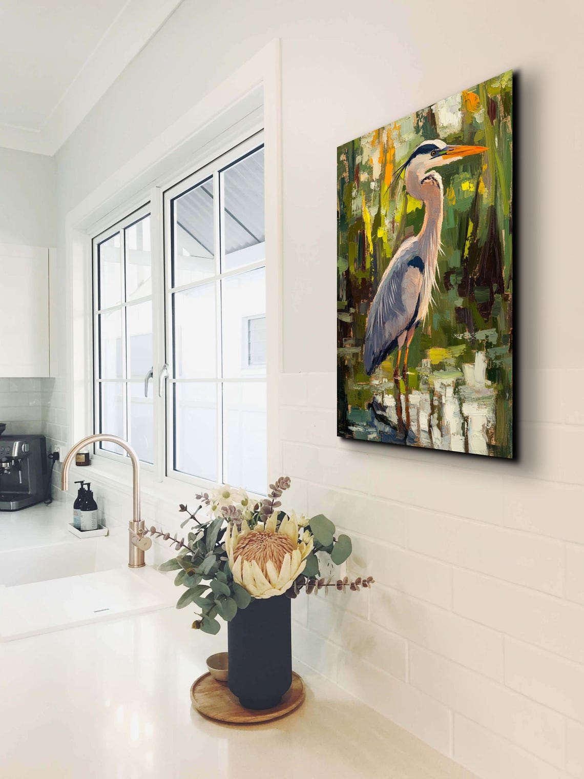 Great Blue Heron Standing Marsh Impressionist Bird Art Poster - Image 4