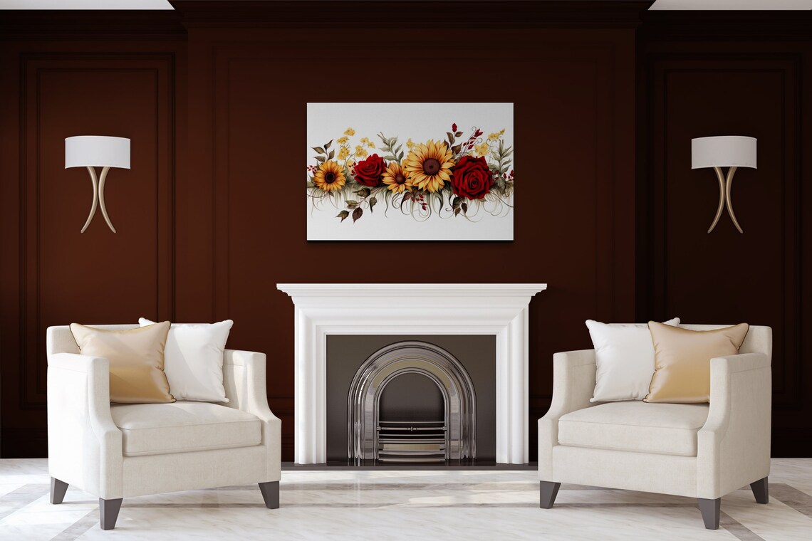 Sunflowers And Roses, Gallery Style Art Print - Image 5