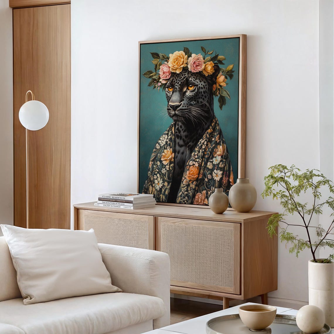 Elegant Black Panther Floral Crown Ornate Shawl Portrait Poster - Image 4