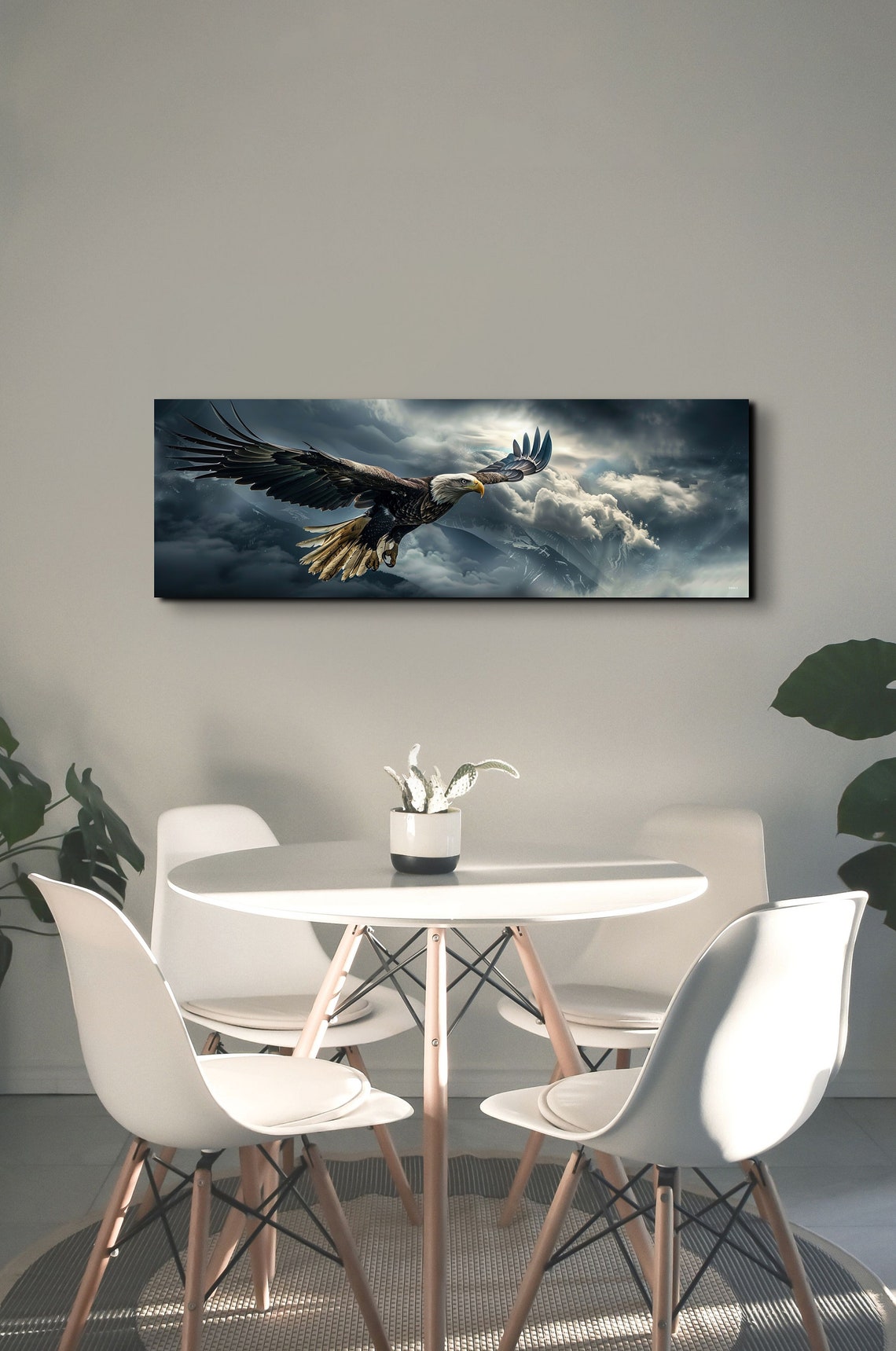 Majestic Bald Eagle Soaring Over Storm Clouds and Mountains Poster - Image 4