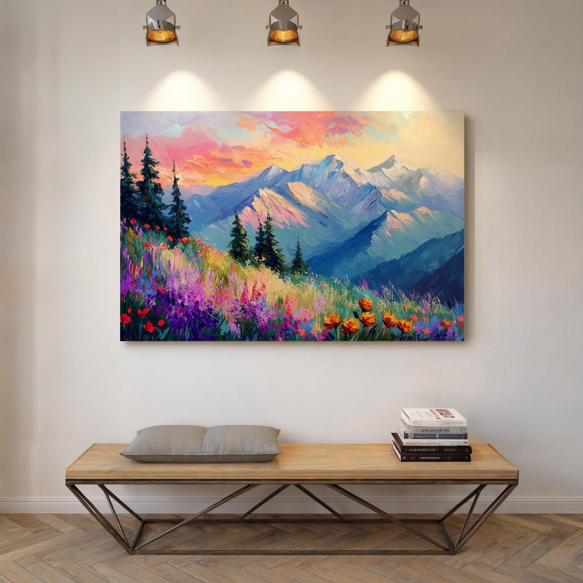 Colorful Mountain Meadow Sunrise Wildflowers Impressionist Poster - Image 7
