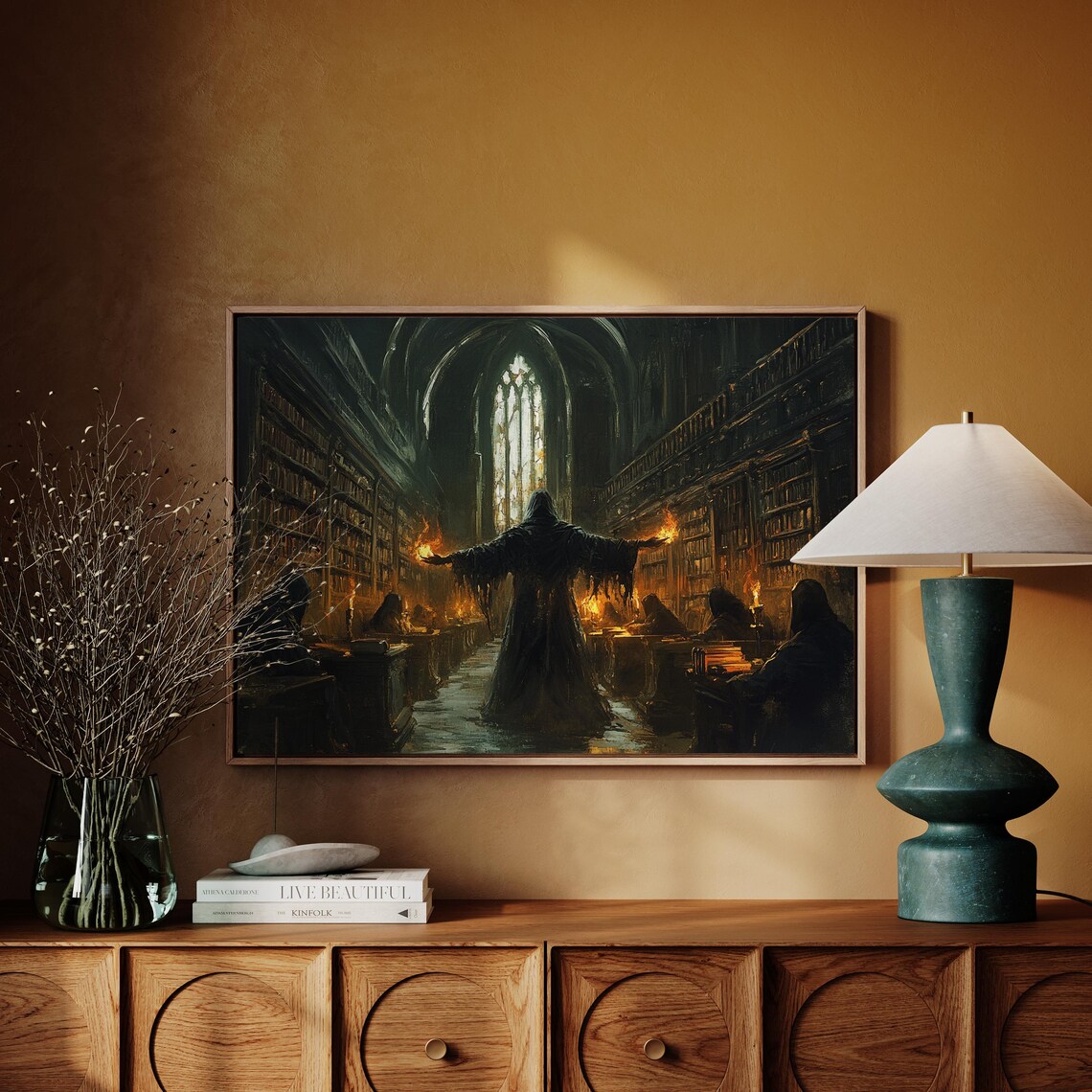 Dark Sorcerer in Gothic Library, Fantasy Art Print - Image 3
