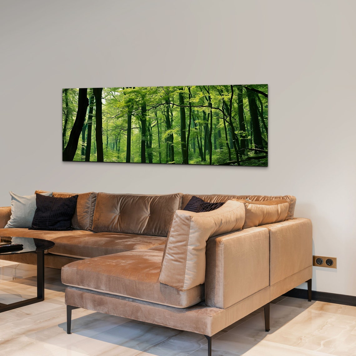 Panoramic Sunlit Green Forest Trees Landscape Nature Wall Art - Image 3