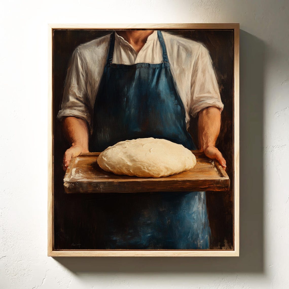 Artisan Baker Holding Fresh Bread Dough Rustic Oil Painting Poster - Image 4