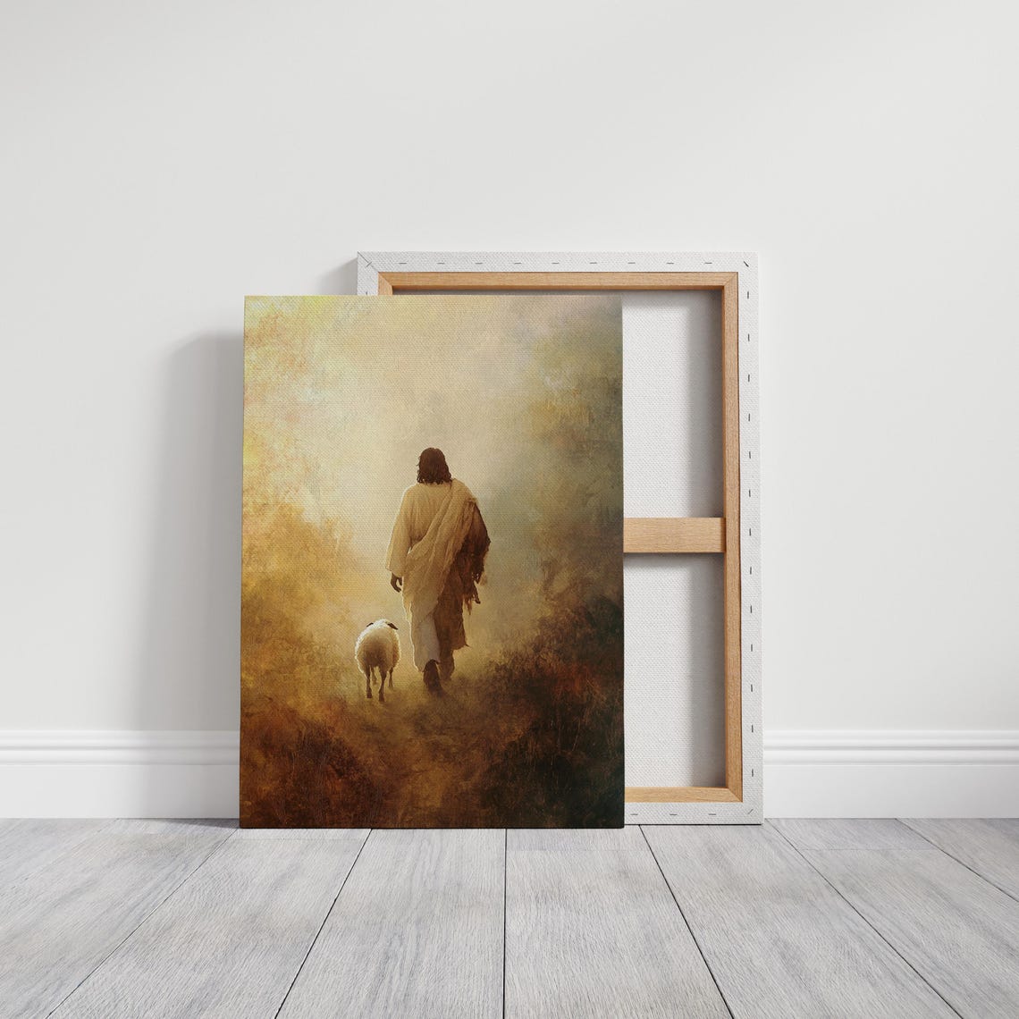 Jesus Walking With A Lamb Golden Field Peaceful Christian Poster - Image 6