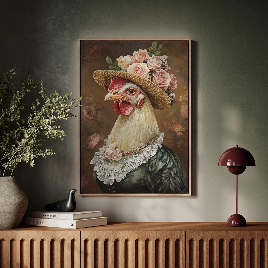 Whimsical Chicken in Floral Hat, Farmhouse Art Print - Image 7