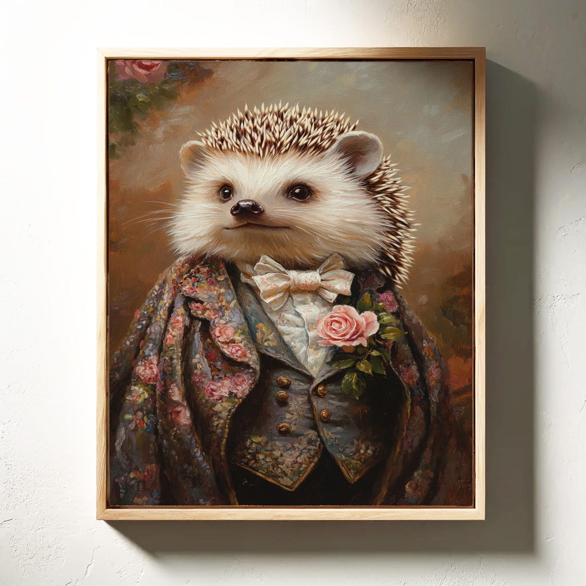 Regal Hedgehog Portrait Floral Coat Cream Bow Tie Pink Rose Poster - Image 3