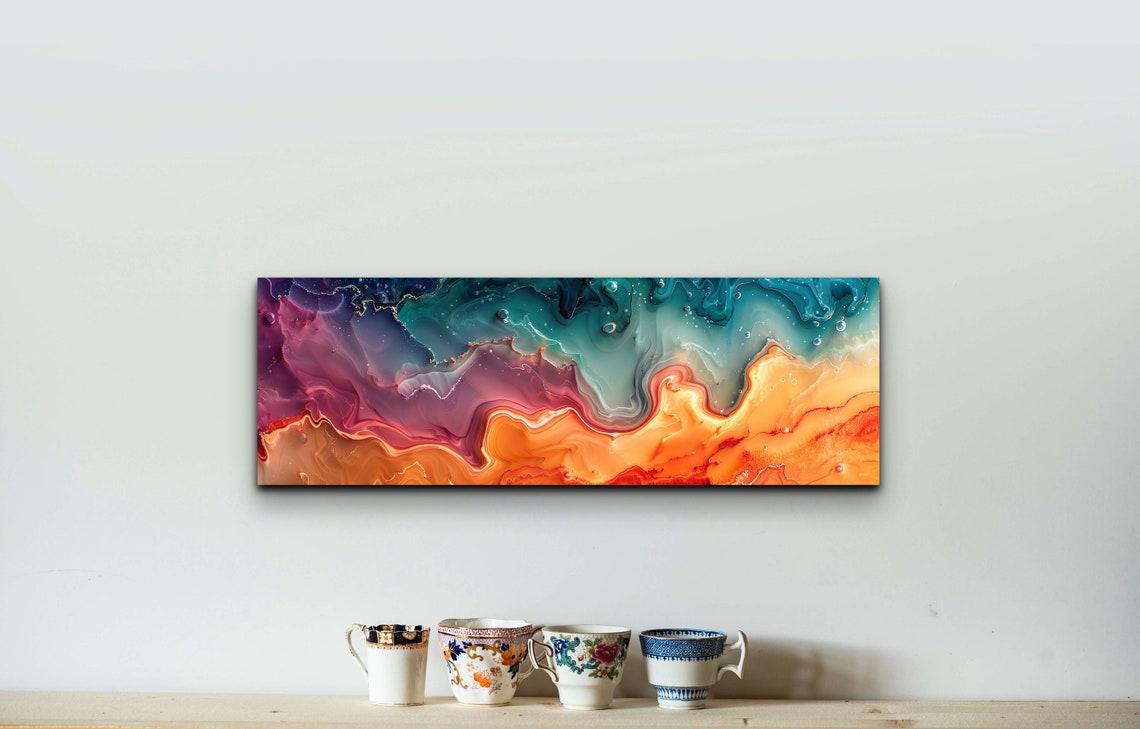 Calming Fluid Wave Abstract Teal Pink Orange Flow Art Poster - Image 5