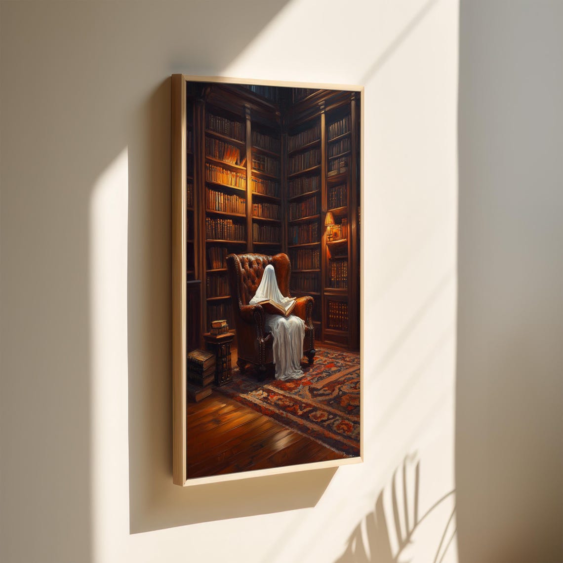 Ghost Reading Book In Cozy Vintage Library Dark Academia Wall Art - Image 4