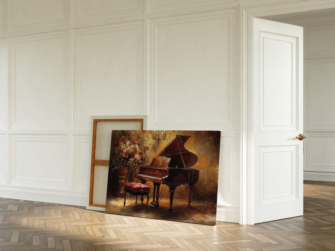 Antique Grand Piano With Red Roses Warm Vintage Romantic Music Poster - Image 2