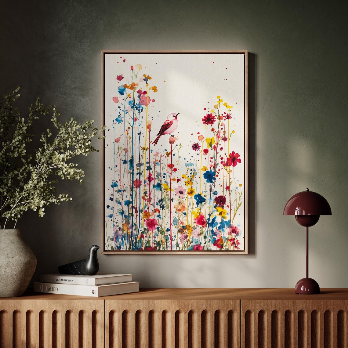 Whimsical Watercolor Bird With Wildflowers Art Print - Image 5