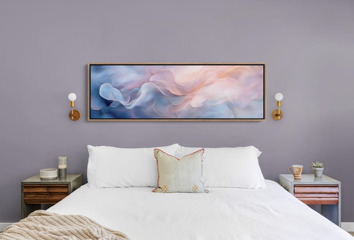 Soft Pastel Blue Pink Fluid Wave Abstract Gold Accent Poster - Image 4