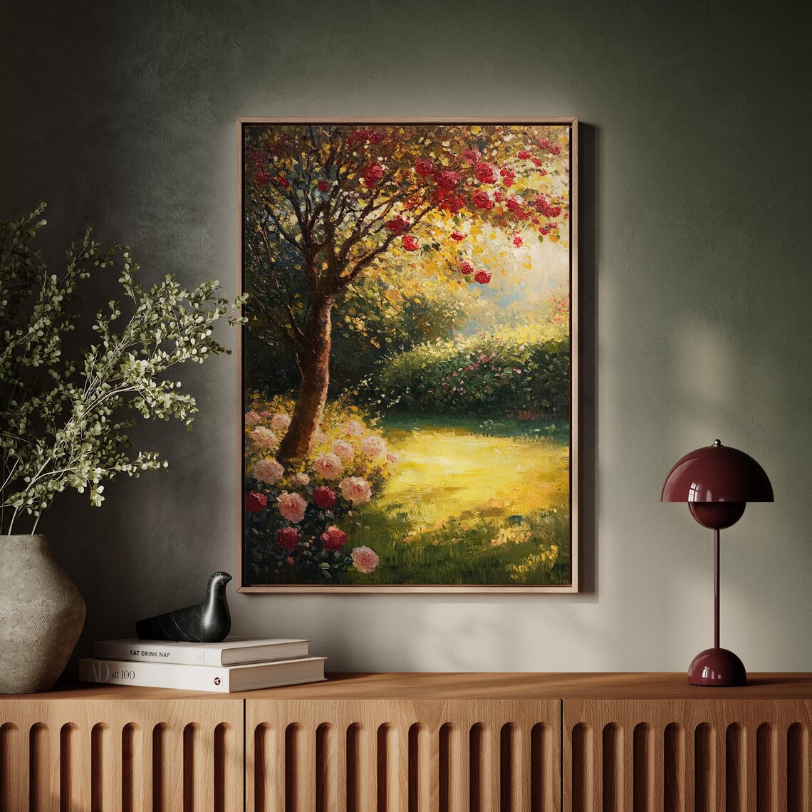 Romantic Garden Rose Tree, Vintage Oil Painting - Image 3