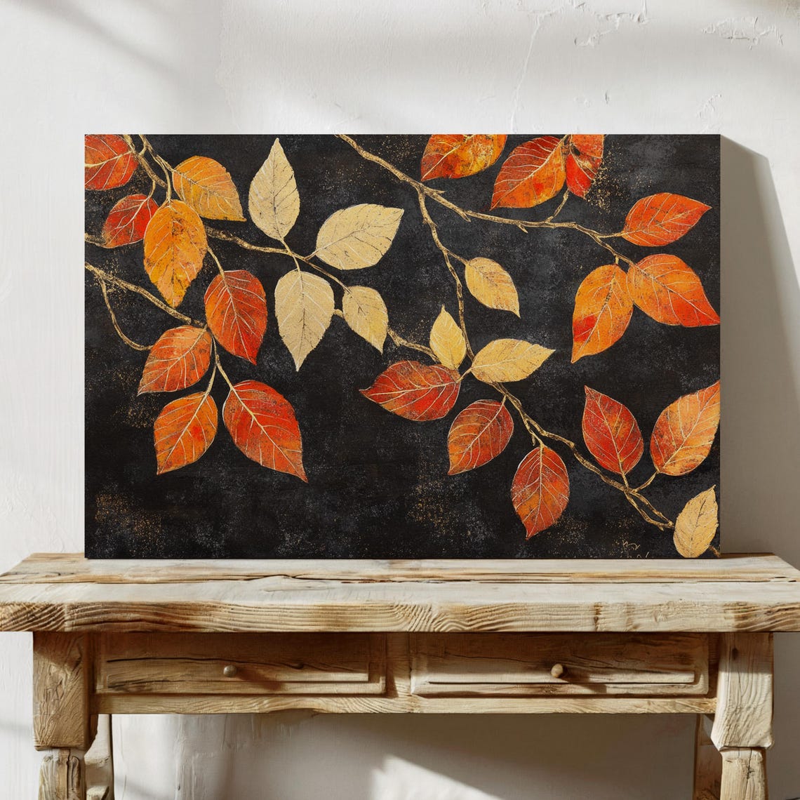 Autumn Leaves Branch Red And Gold Foliage On Dark Botanical Poster - Image 6