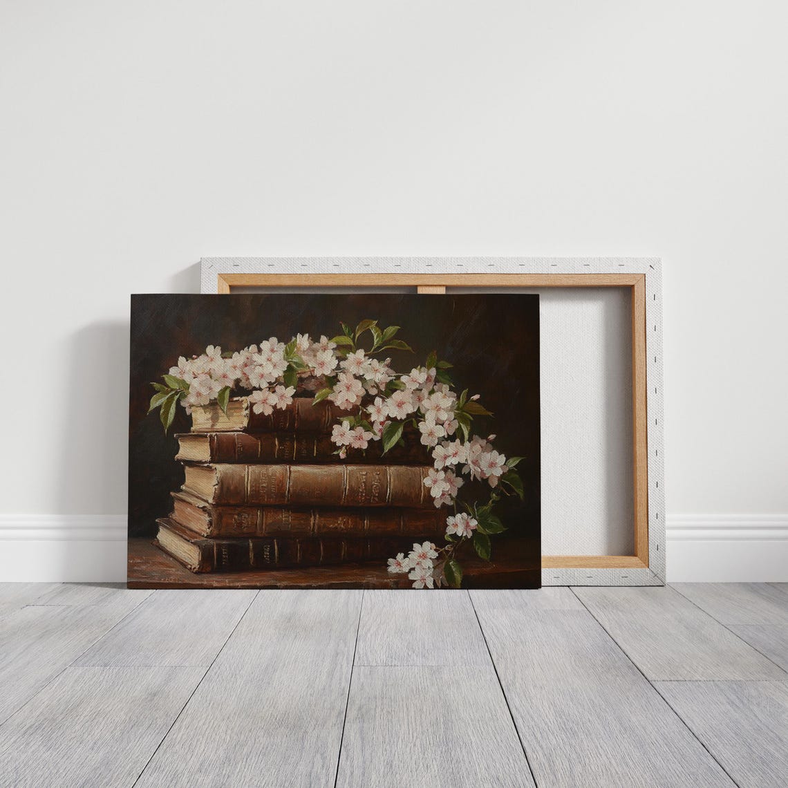 Antique Books White Blossoms Dark Vintage Floral Library Art Poster - Image 3