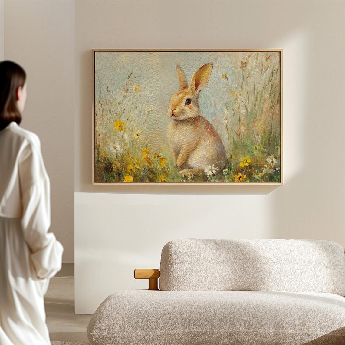 Adorable Bunny Rabbit In Wildflower Meadow Pastel Spring Wall Art - Image 7