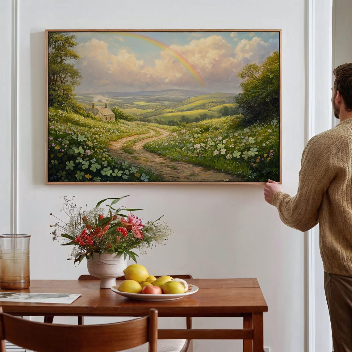 Rainbow Arched Country Cottage Winding Path Wildflower Fields Wall Art - Image 5