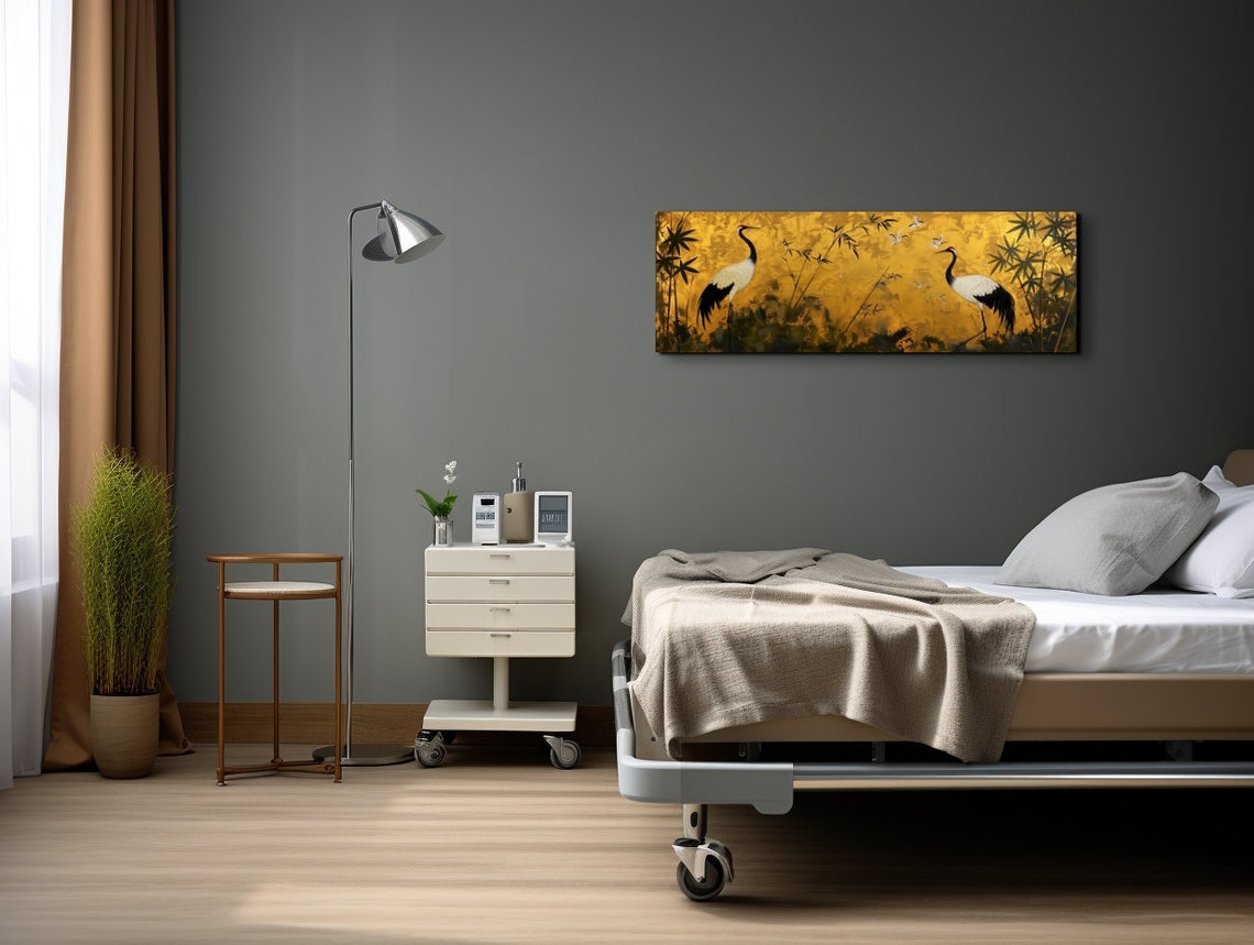 Red Crowned Cranes and Bamboo on Gold East Asian Style Poster - Image 4