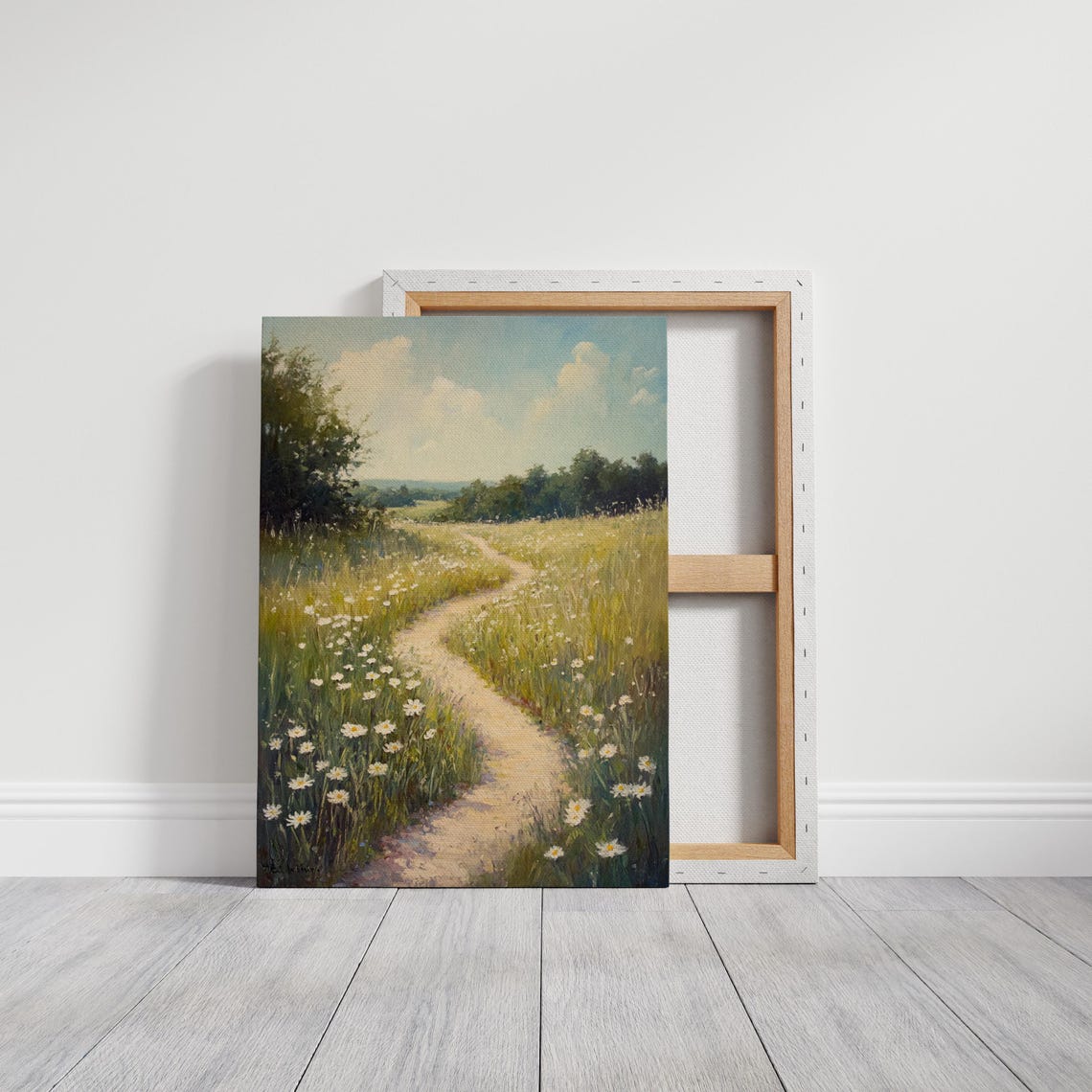 Winding Meadow Path Through Daisies Sunny Countryside Art Print - Image 3