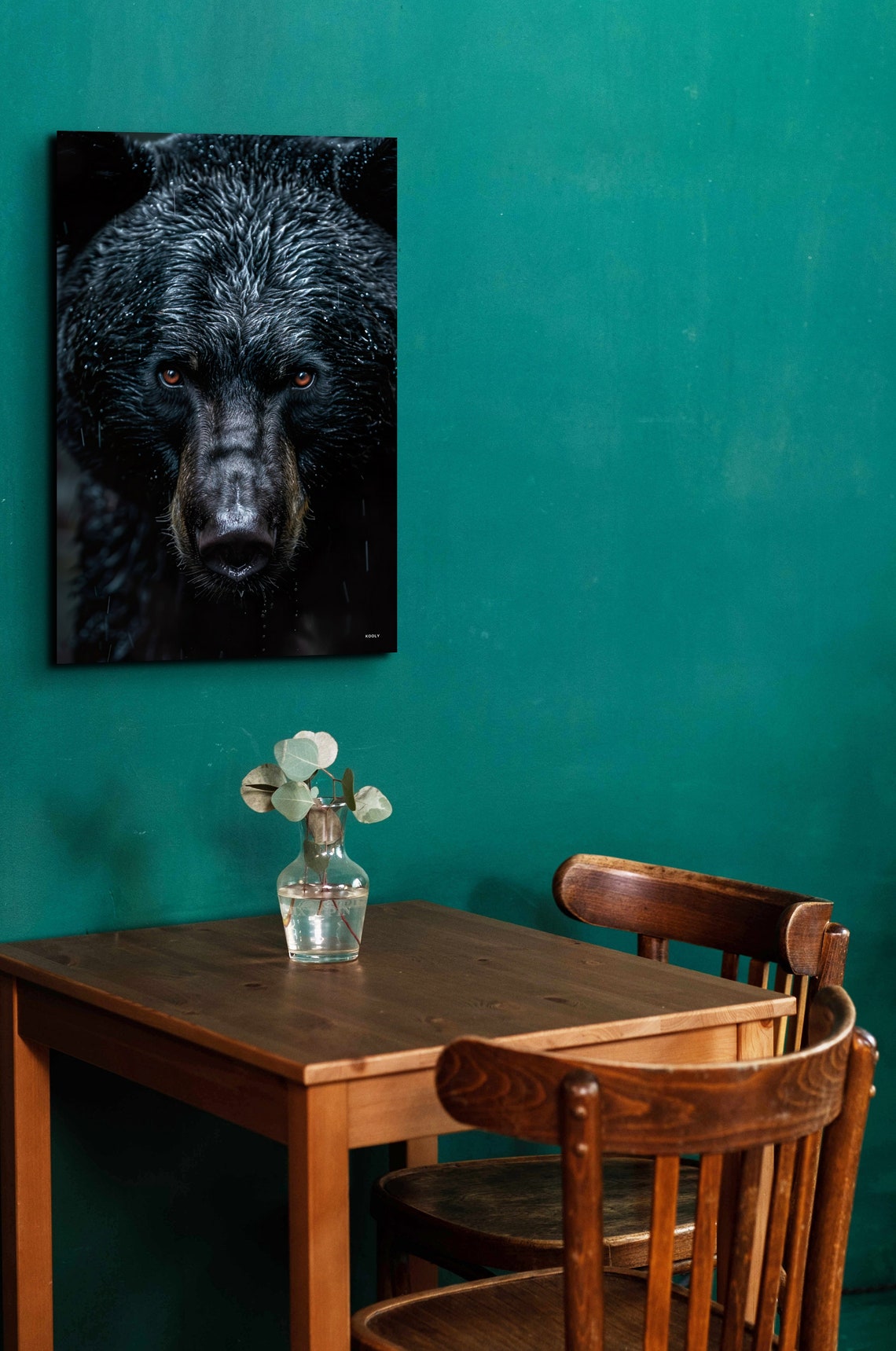 Black Bear Face Wet Fur Rain Close-Up Intense Wildlife Wall Art - Image 3