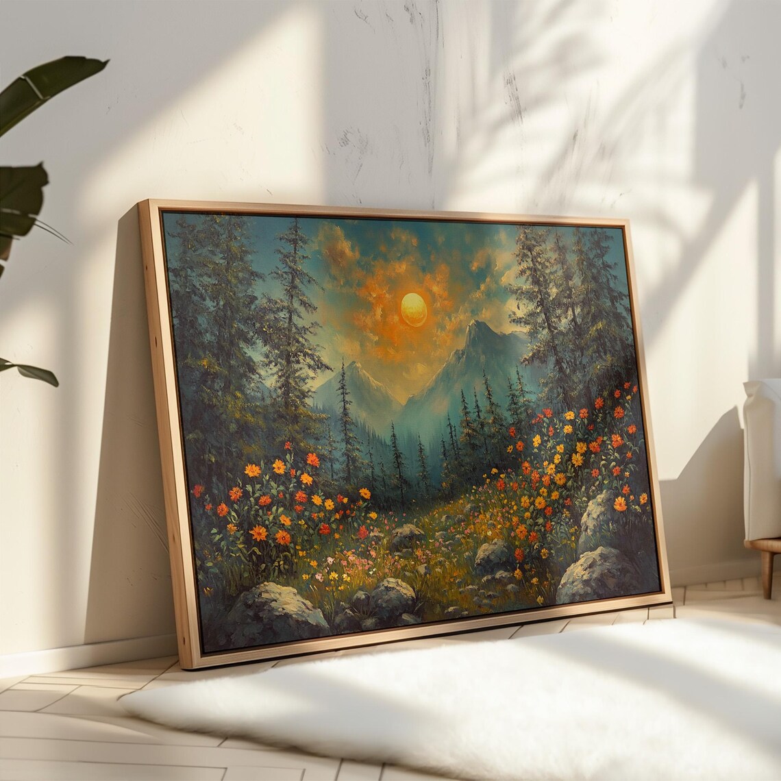 Sunlit Mountain Landscape, Rustic Nature Decor - Image 3