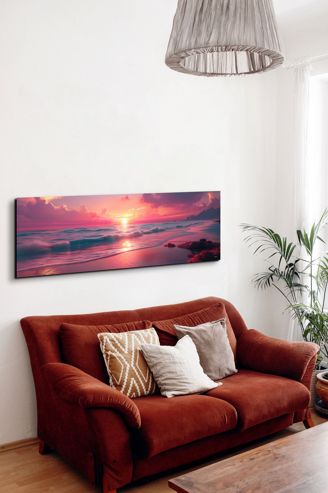 Pink Sunset Beach Waves Panoramic Ocean Glow Seascape Poster - Image 3