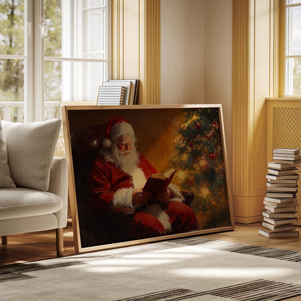 Santa Claus Reading Christmas Eve Story By Warm Tree Light Poster - Image 5