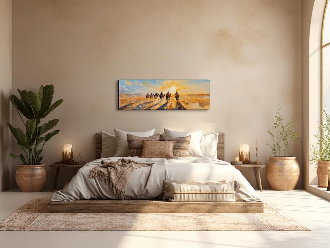 Camel Caravan Crossing Desert Sunset Golden Dunes Panoramic Poster - Image 4