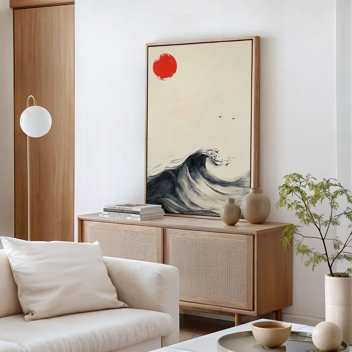 Japanese Red Sun Over Ink Wave Zen Ocean Brush Minimalist Poster - Image 6
