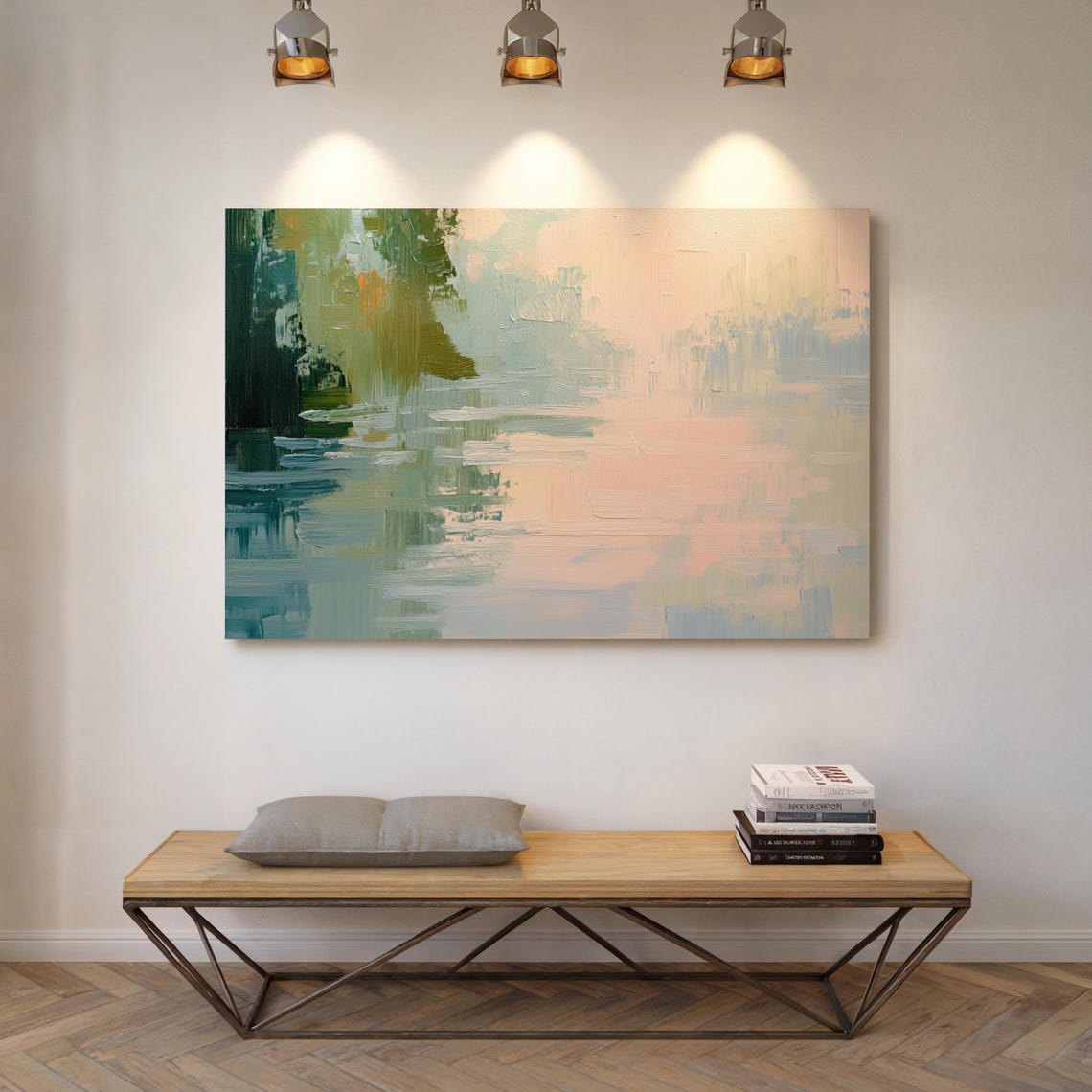 Pastel Abstract Impressionist Landscape Reflection Green Art Poster - Image 5