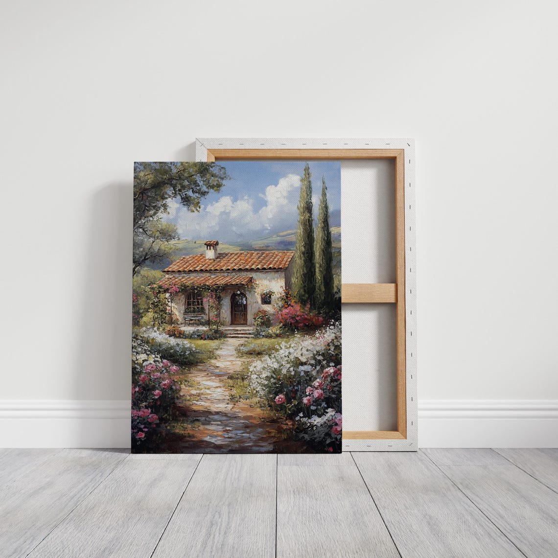Tuscan Cottage With Terracotta Roof Cypress Trees Flower Garden Poster - Image 3