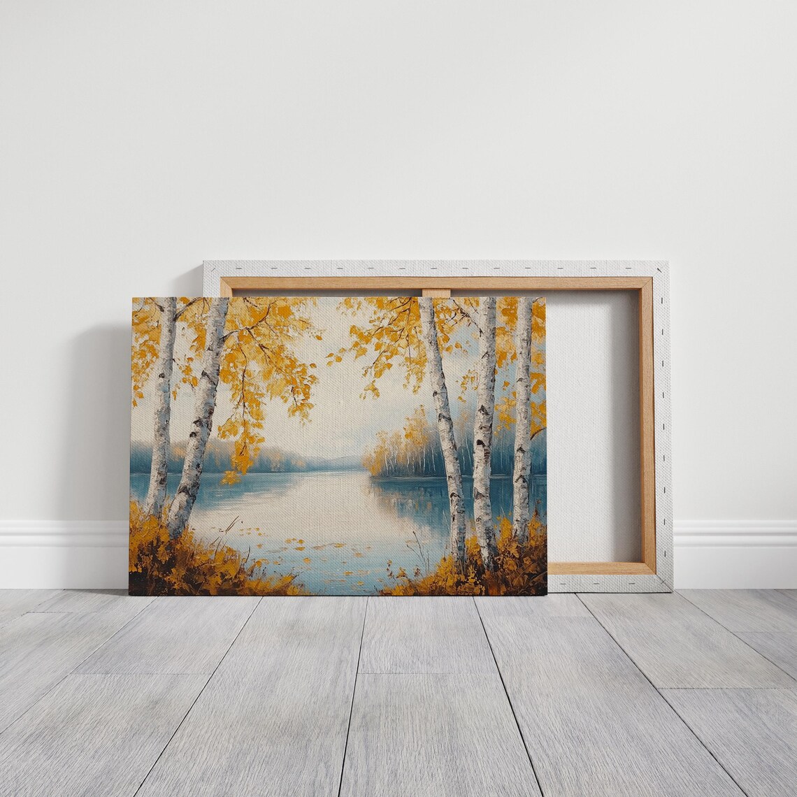 Golden Autumn Birch Trees By Calm Lake Scenic Nature Landscape Poster - Image 3