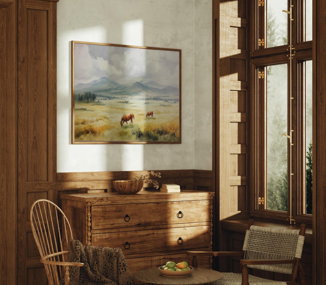 Horses Grazing In Golden Valley Landscape
