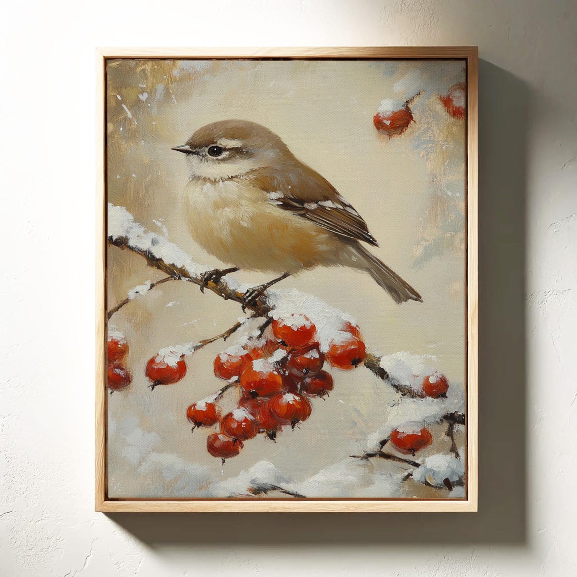 Winter Bird on a Snowy Branch with Red Berries Vintage Nature Poster - Image 4