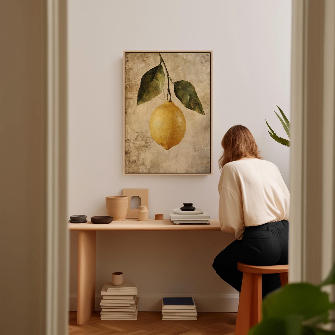 Hanging Lemon Aged Stone Wall Vintage Botanical Still Life Poster - Image 3