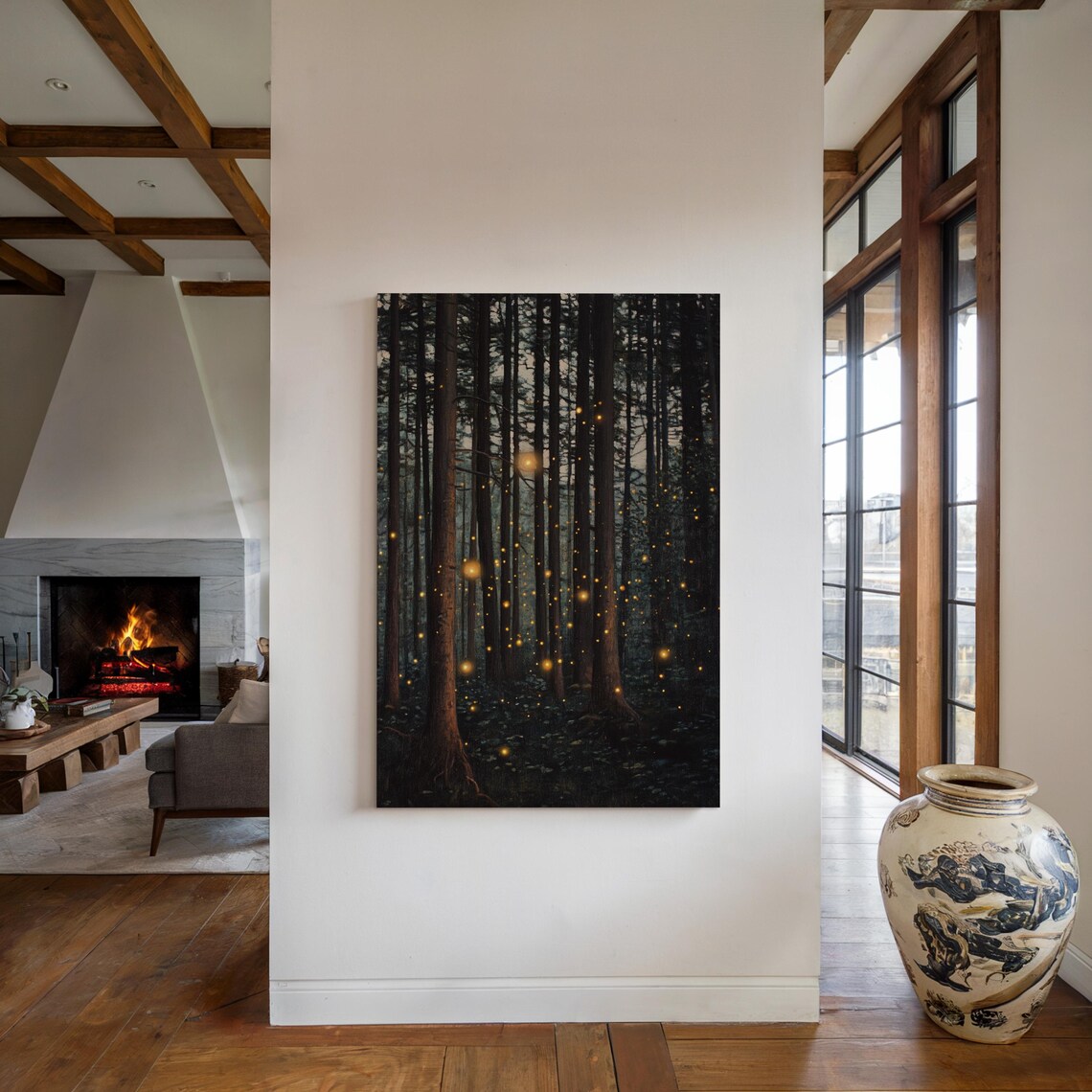 Enchanted Forest With Glowing Fireflies, Mystical Night Scene Art - Image 4