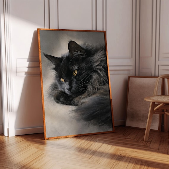 Black Cat Wall Art Print Mystical Feline With Golden Eyes Witchy Gothic Home Decor Halloween Painting For Lovers